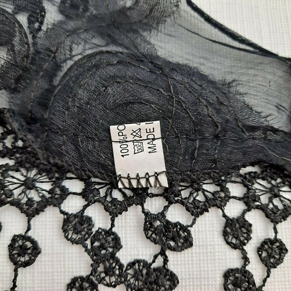 Shawl Sheer Tassel Black Swirl Ribbon Shoulder Cover Triangle 18x74 - Picture 3 of 7